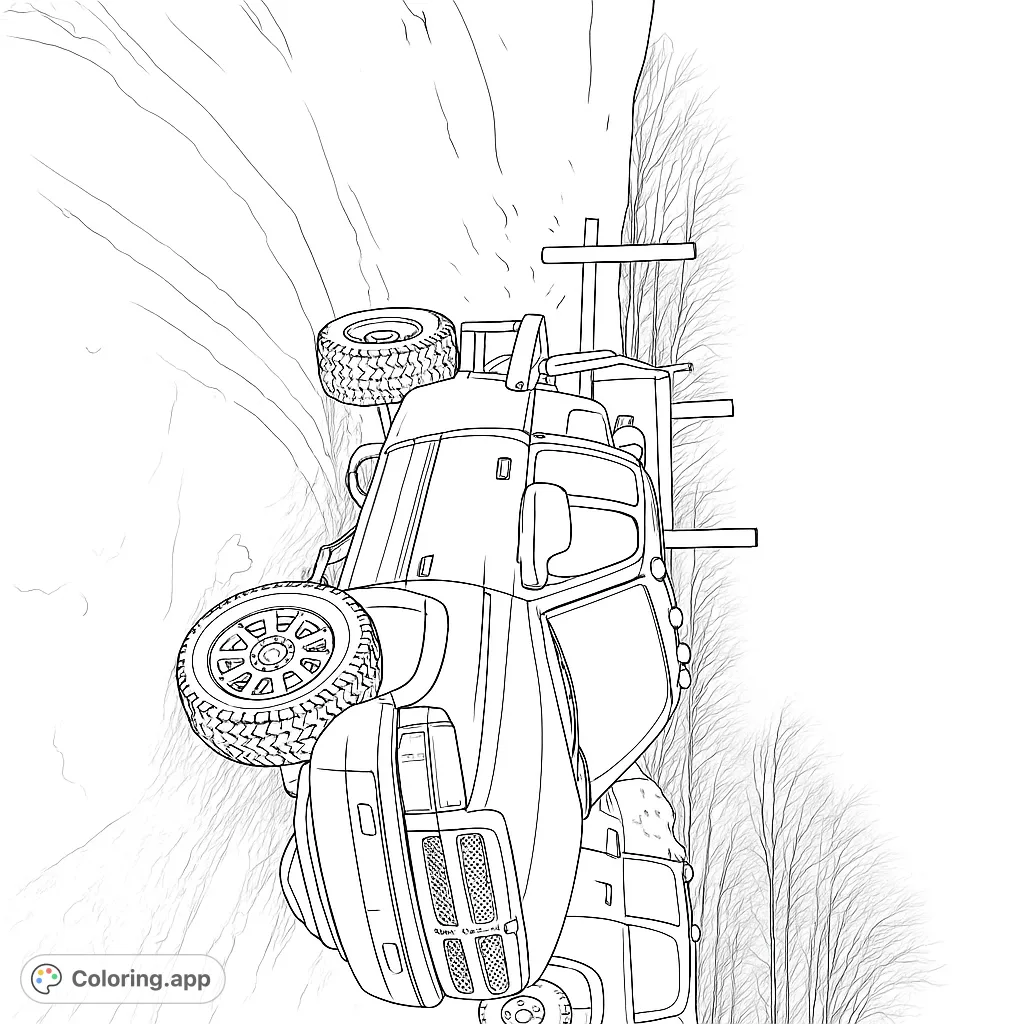 Trucks in the Snow Coloring Page