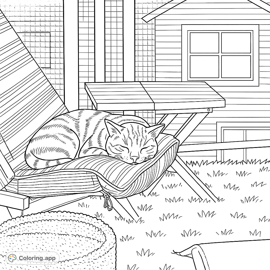 Sleeping Cat in Striped Chair