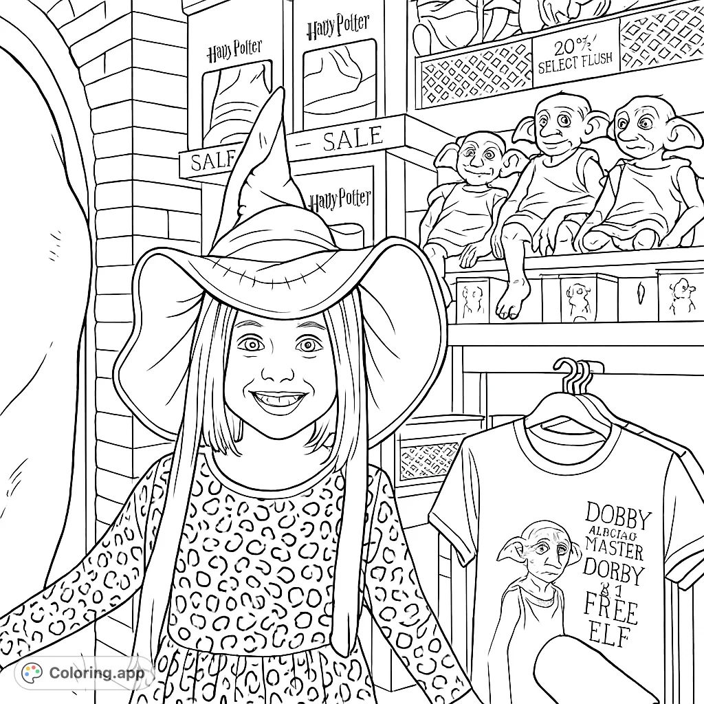 Lx Coloring Smiling Girl in Wizard Shop - Coloring.app