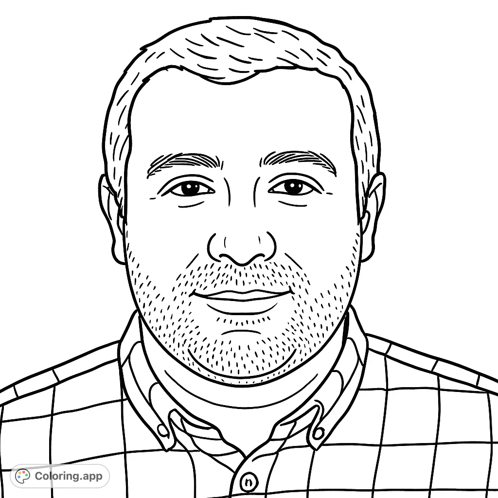 A friendly man in a plaid shirt, perfect for a personalized portrait coloring page. Features a detailed checked pattern and a warm expression.