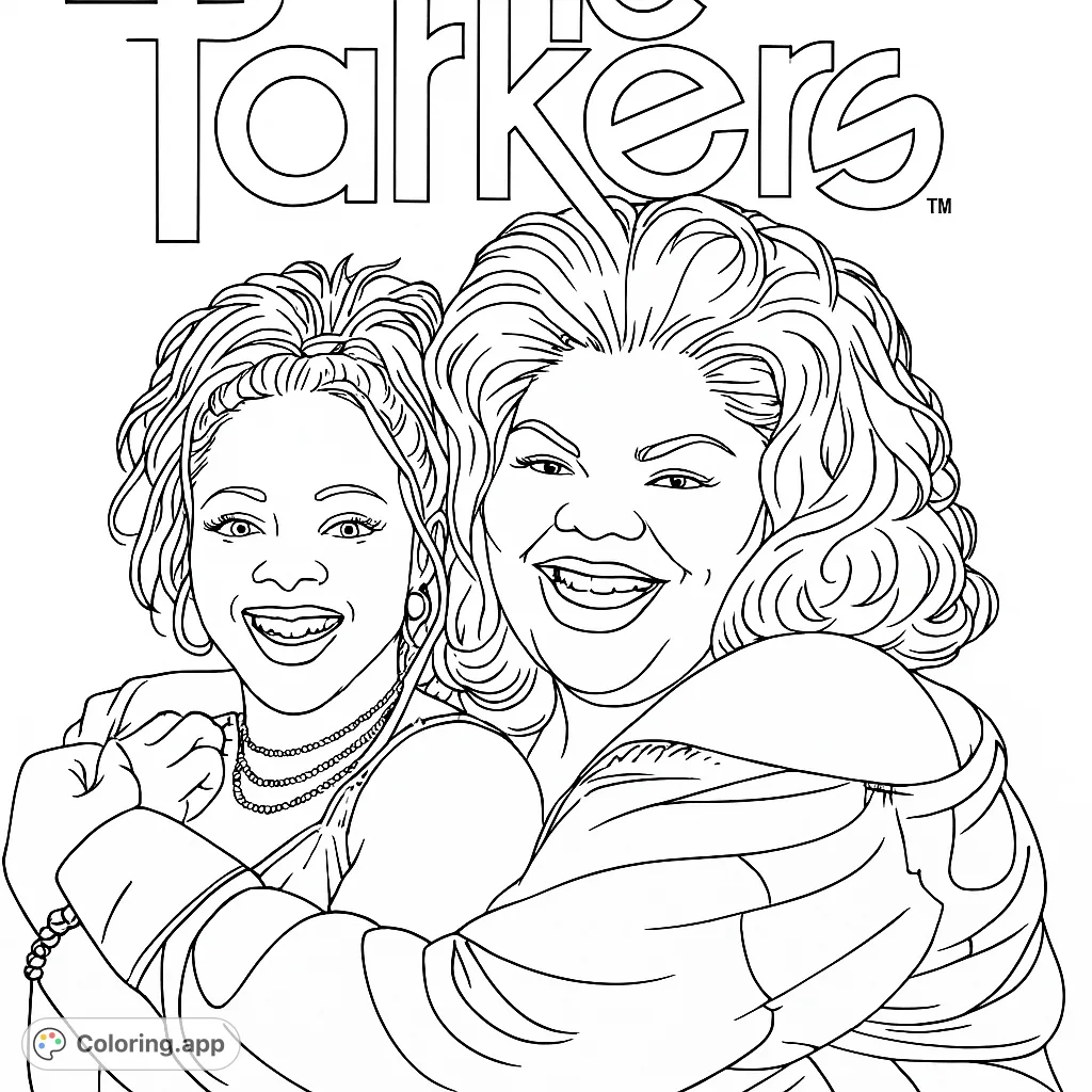 A heartwarming embrace between two smiling women, perfect for a fun and expressive coloring experience. Celebrate friendship and joy!