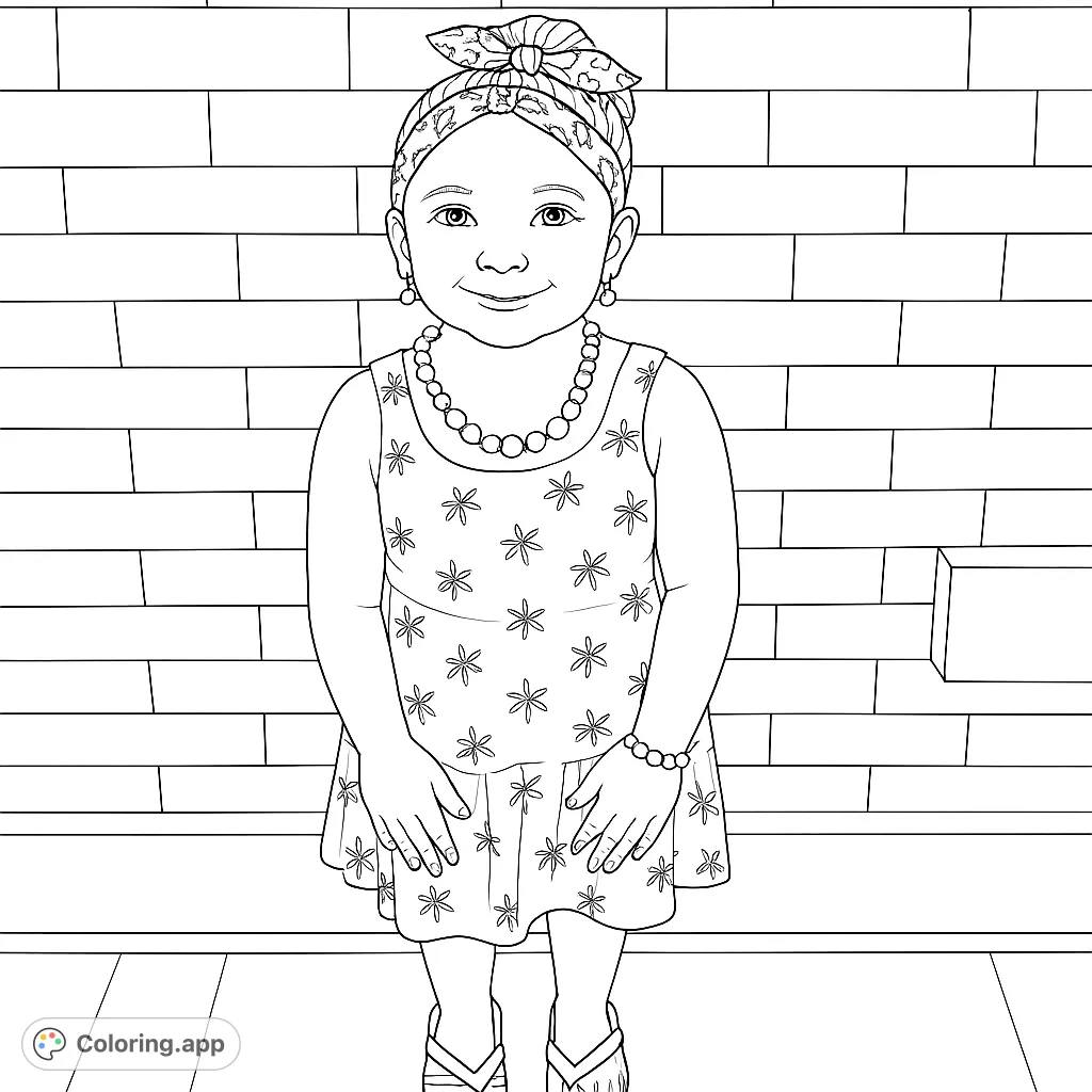 A cheerful young girl in a patriotic dress, headband, and mismatched flip-flops, ready for a festive celebration. Perfect for summer fun!