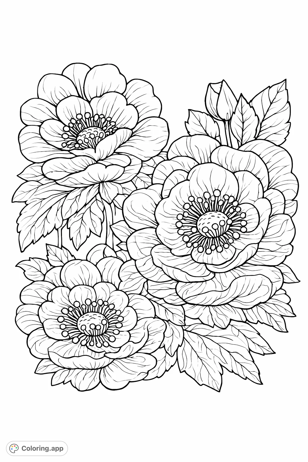 Explore a magnificent cluster of blooming peonies with intricate petals and detailed centers. A delightful floral design ready for your creative touch.