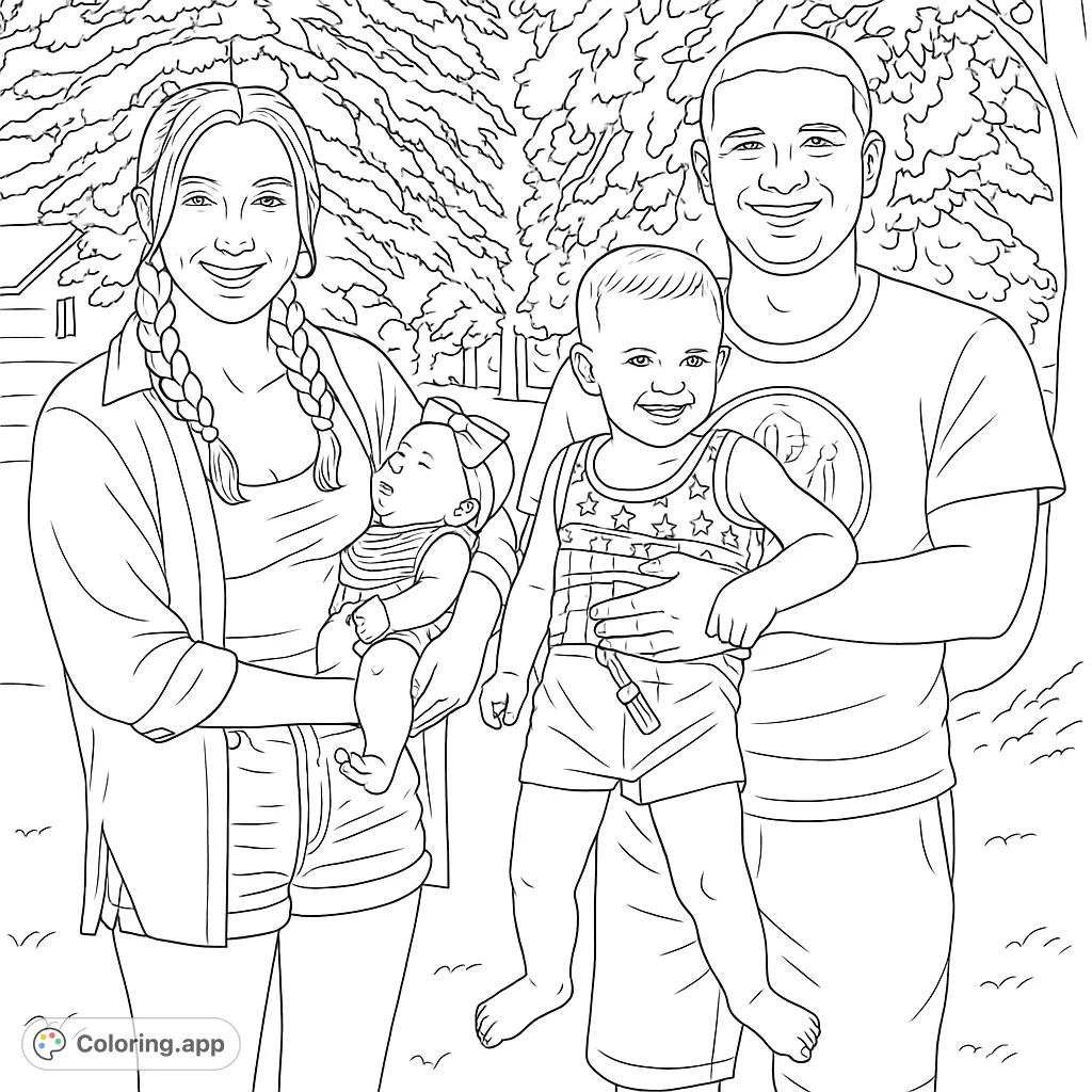 A heartwarming family portrait featuring parents with their toddler and infant outdoors. Perfect for celebrating family bonds and creating cherished memories.