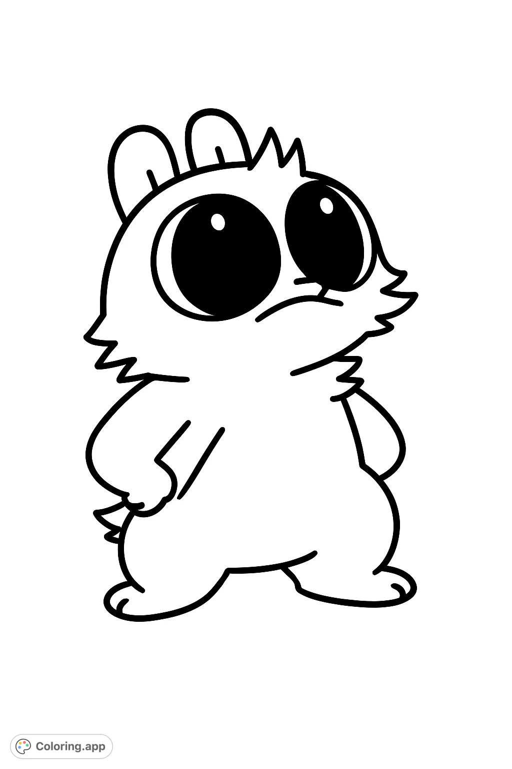 Discover this charming cartoon creature with big eyes and a spiky head. A simple, fun design perfect for young artists to bring to life with their favorite colors.