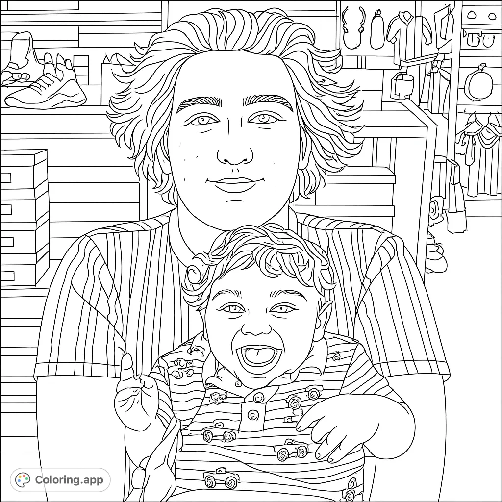 A heartwarming scene of an older boy holding a laughing baby, capturing a sweet sibling bond. Perfect for a free printable coloring page.