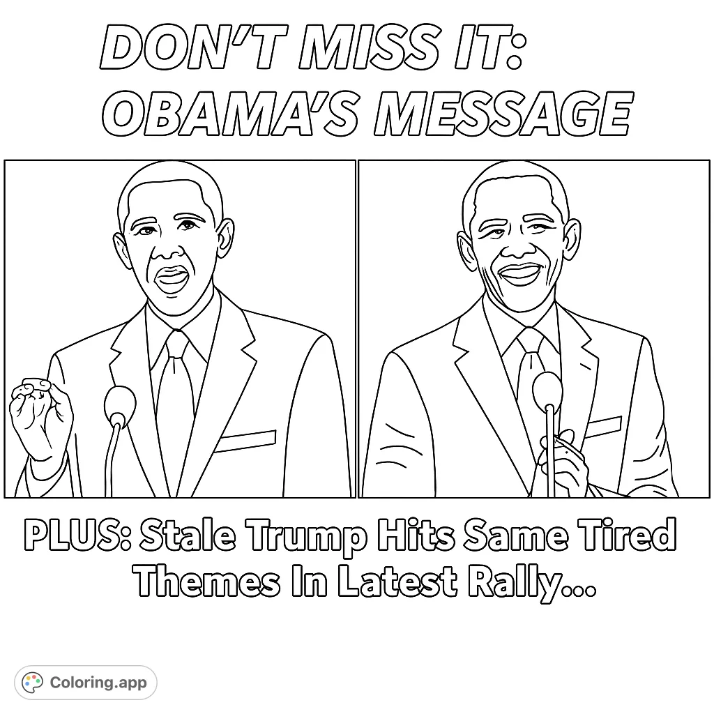 Explore a dual portrait of Barack Obama, capturing his dynamic presence and iconic smile. A unique political figure coloring page for all ages.