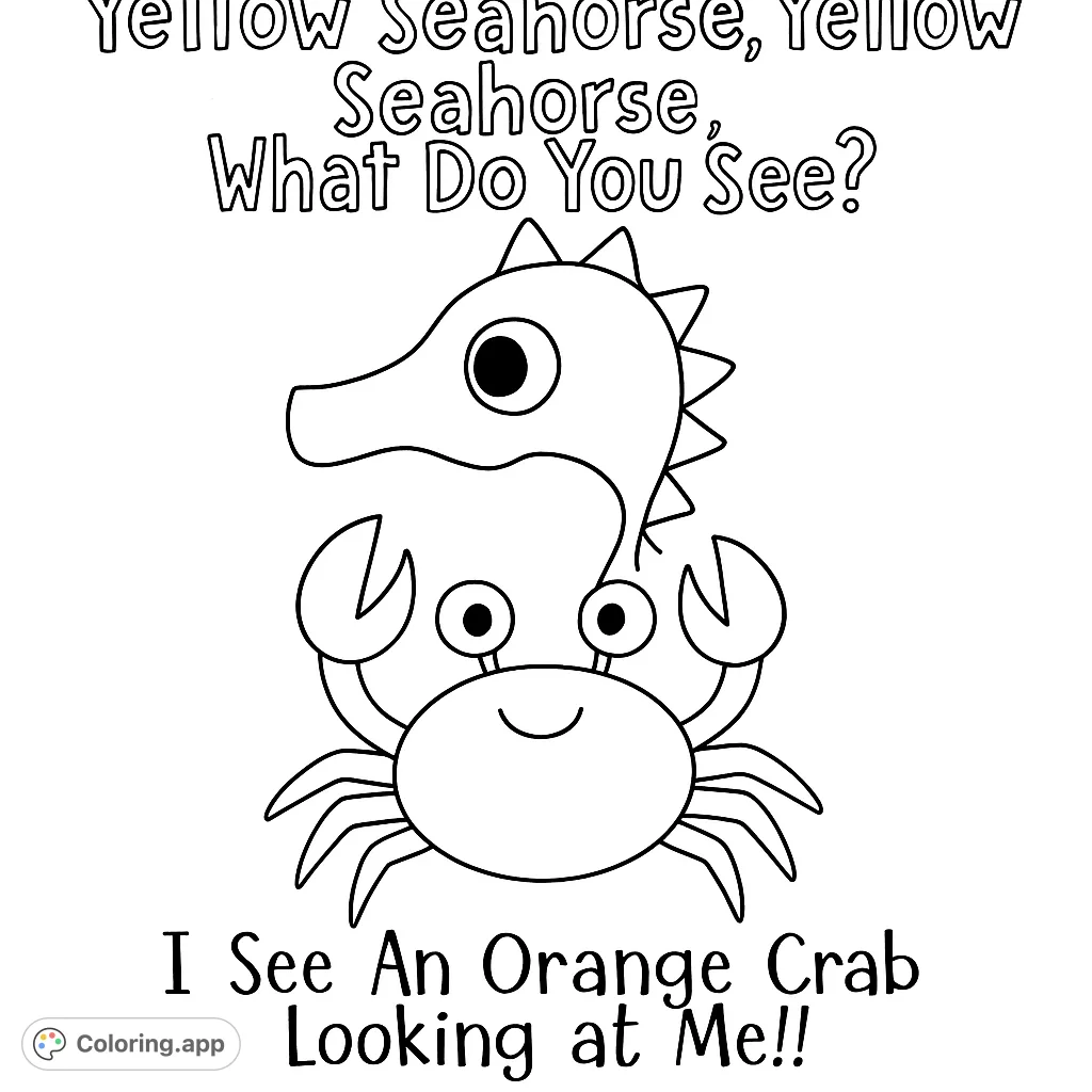 A charming seahorse head peeks from the corner, ready for vibrant colors. A delightful free printable seahorse coloring page for kids.