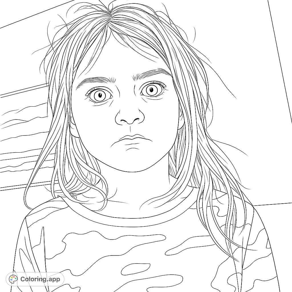 A charming portrait of a young girl with a playful, cross-eyed expression, wearing a camouflage shirt. Perfect for kids and adults.