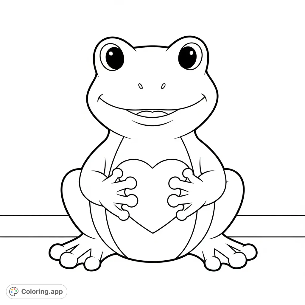 Frog Heart Color Cute Frog Holding Heart - Coloring.app