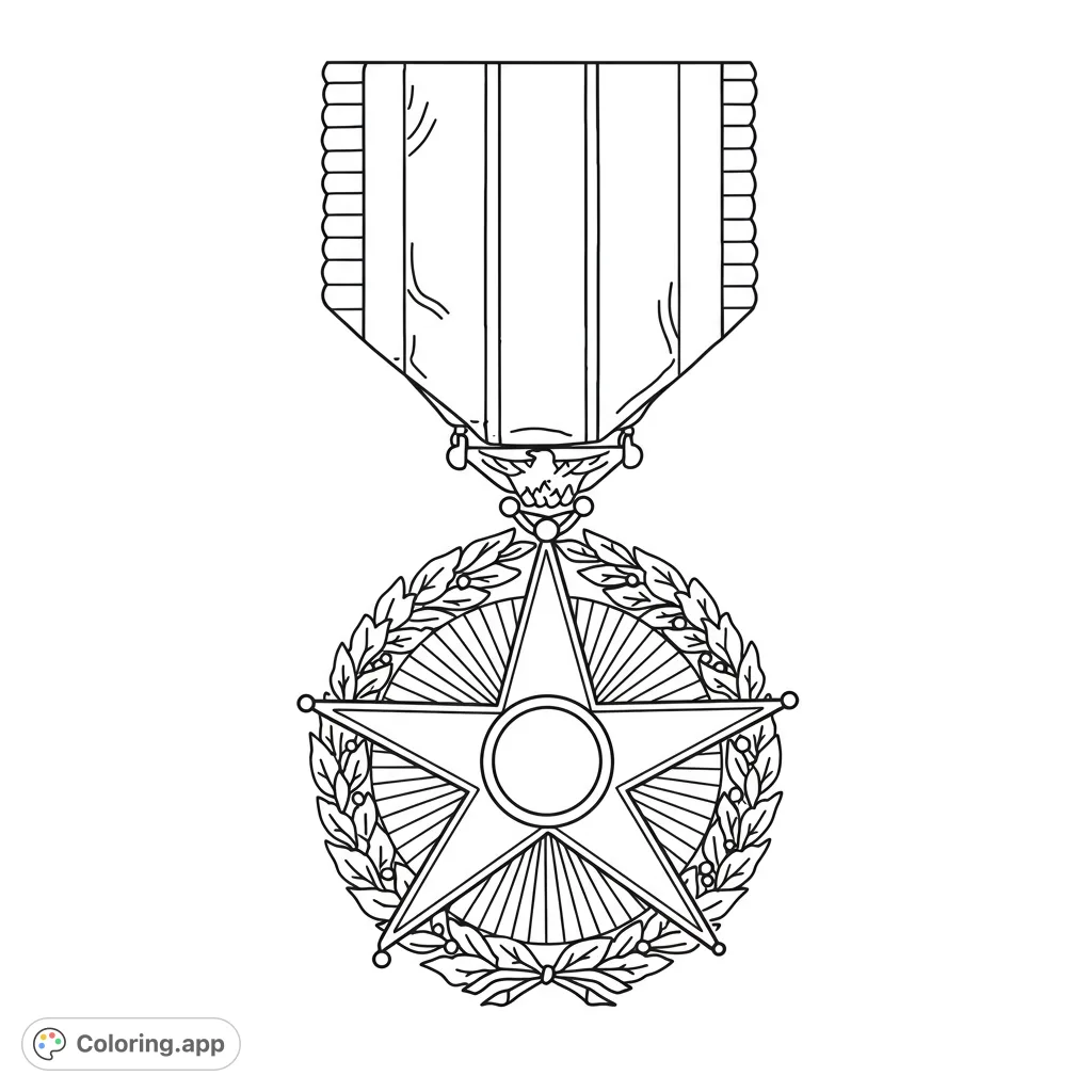 Honor bravery with this detailed Medal of Honor coloring page. Perfect for Veterans Day, it features the iconic star, eagle, and ribbon.