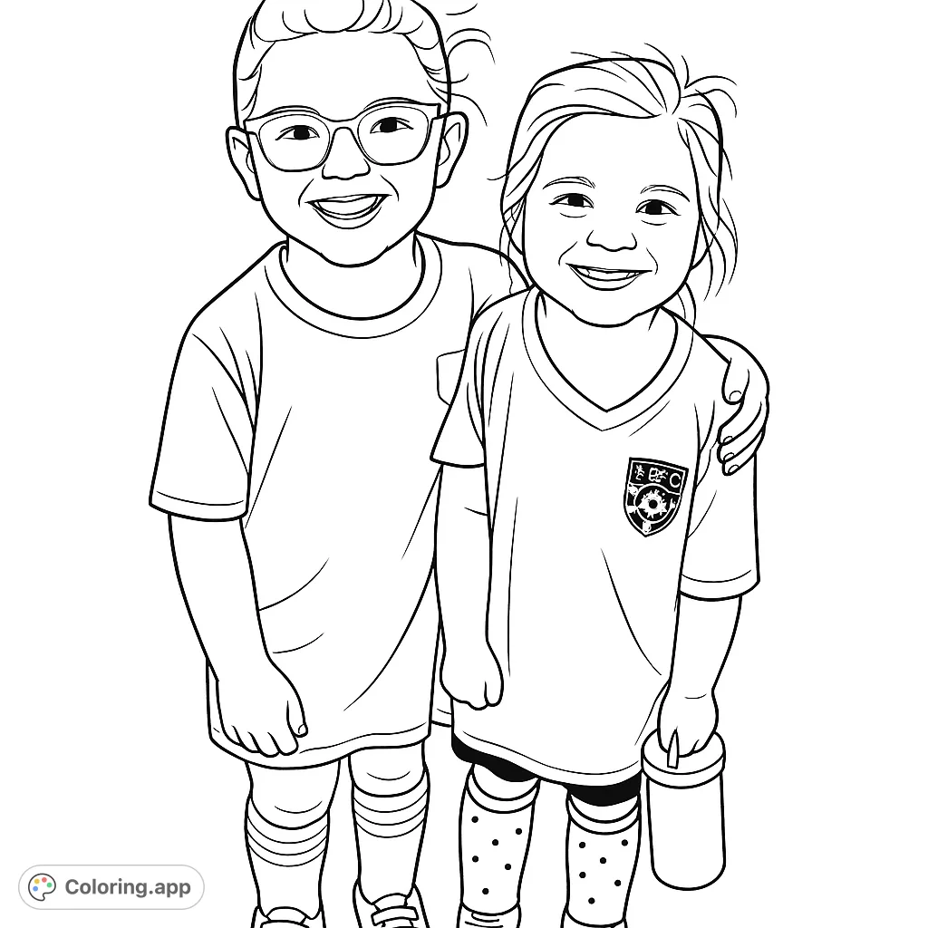 Capture the joy of friendship with this free printable friends coloring page featuring two happy girls on a field, perfect for young artists.
