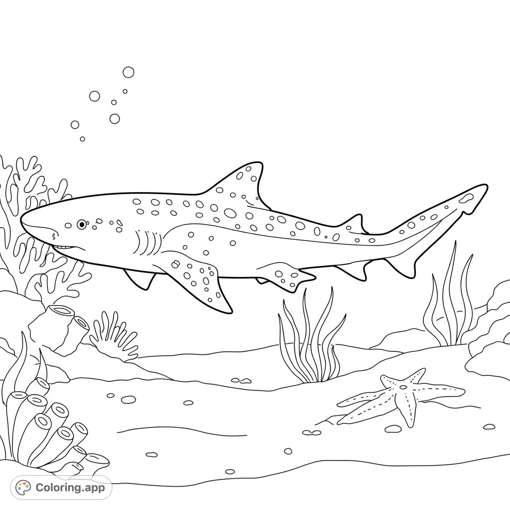 Dive into the ocean with this epaulette shark coloring page! A free printable coloring page featuring a realistic shark, perfect for kids and marine life enthusiasts.
