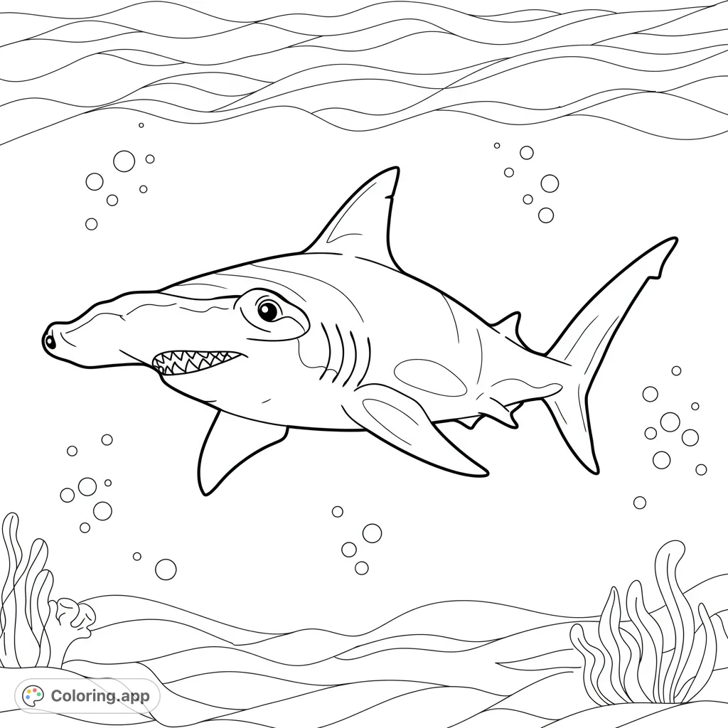 Dive into the ocean with this realistic hammerhead shark coloring page! A free printable marine life coloring page for kids and adults to enjoy.