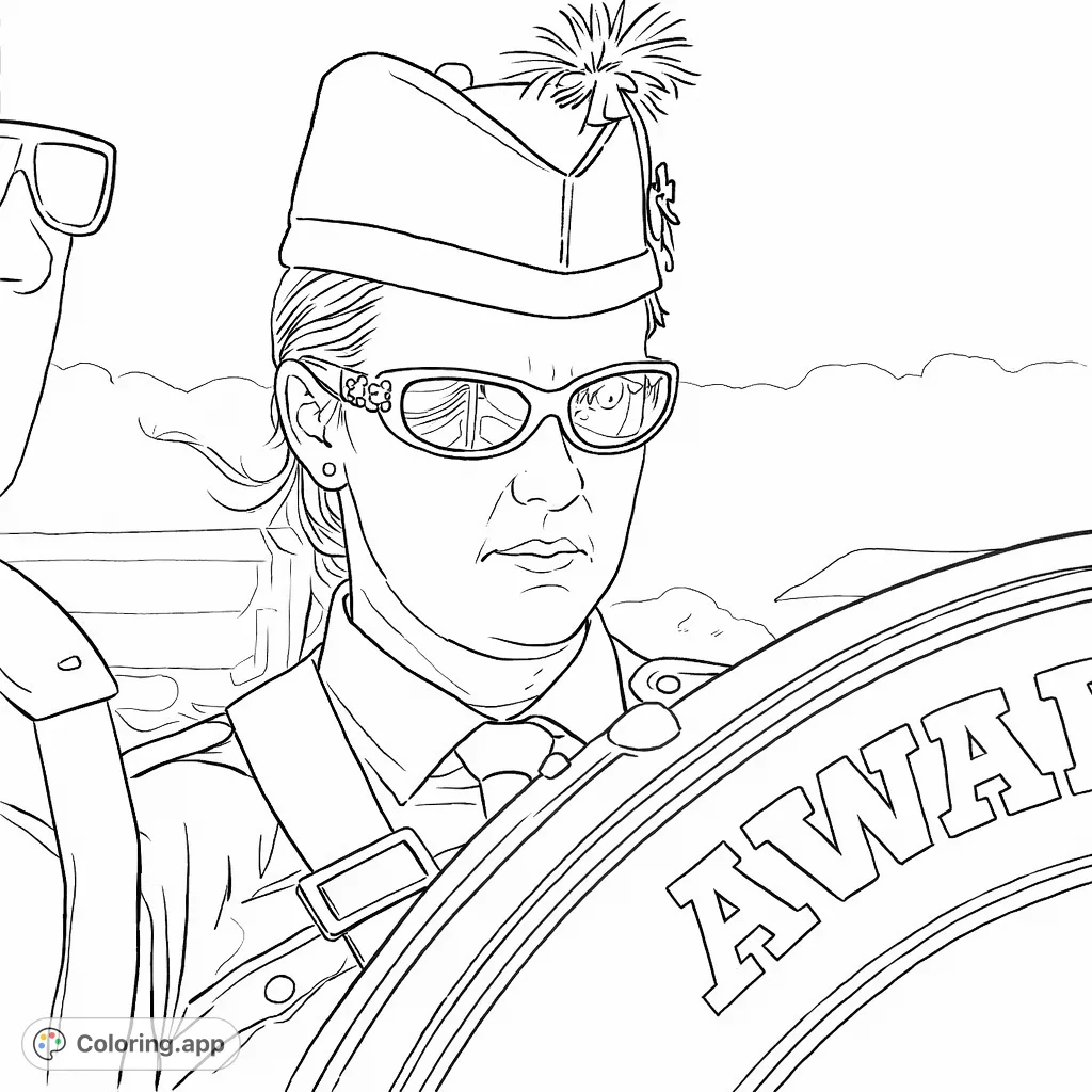 Capture the disciplined spirit of a band member in uniform with this detailed drawing, ready for your artistic touch. Perfect for music enthusiasts.