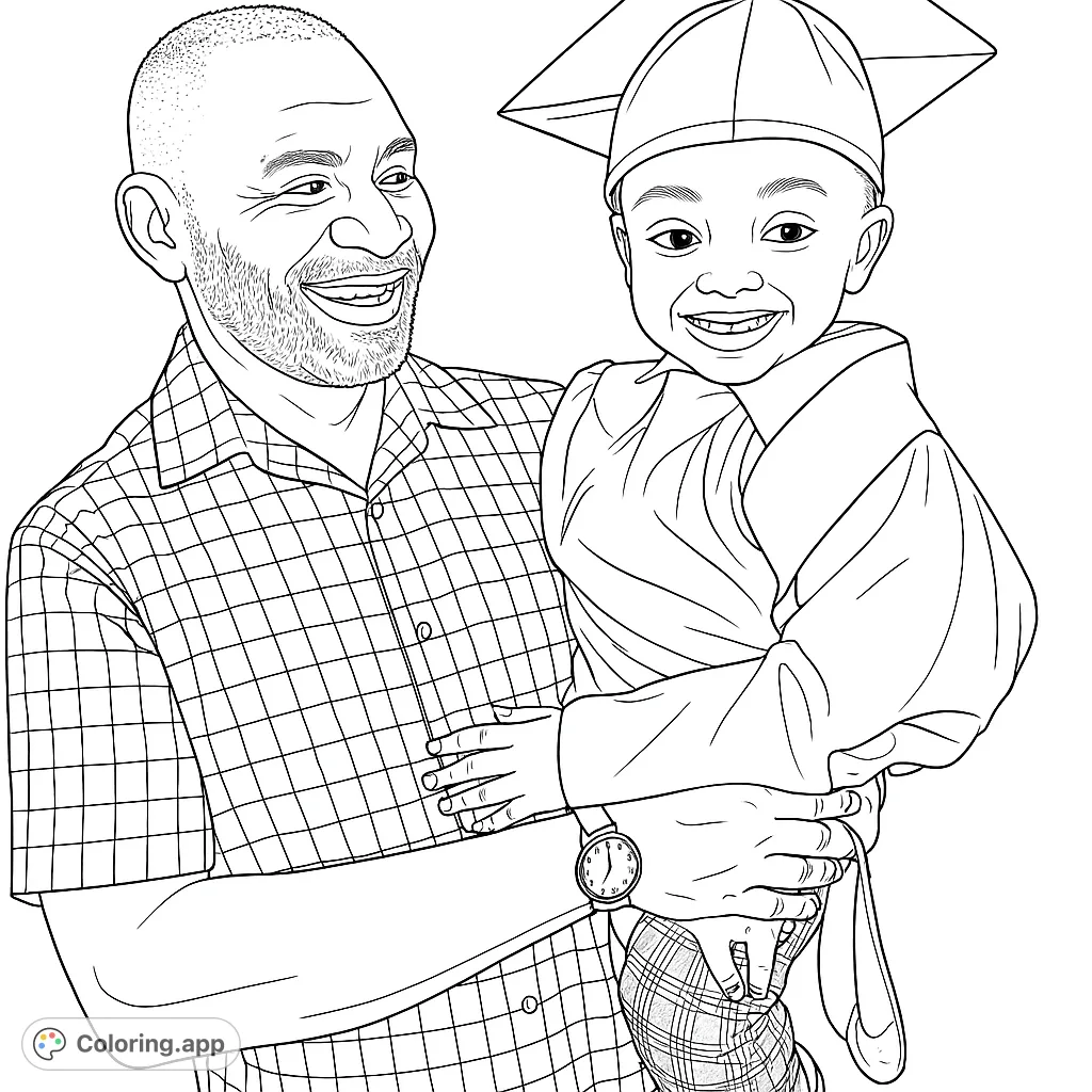A heartwarming graduation scene featuring a proud adult holding a smiling child in a cap and gown. Perfect for celebrating achievements and family bonds.