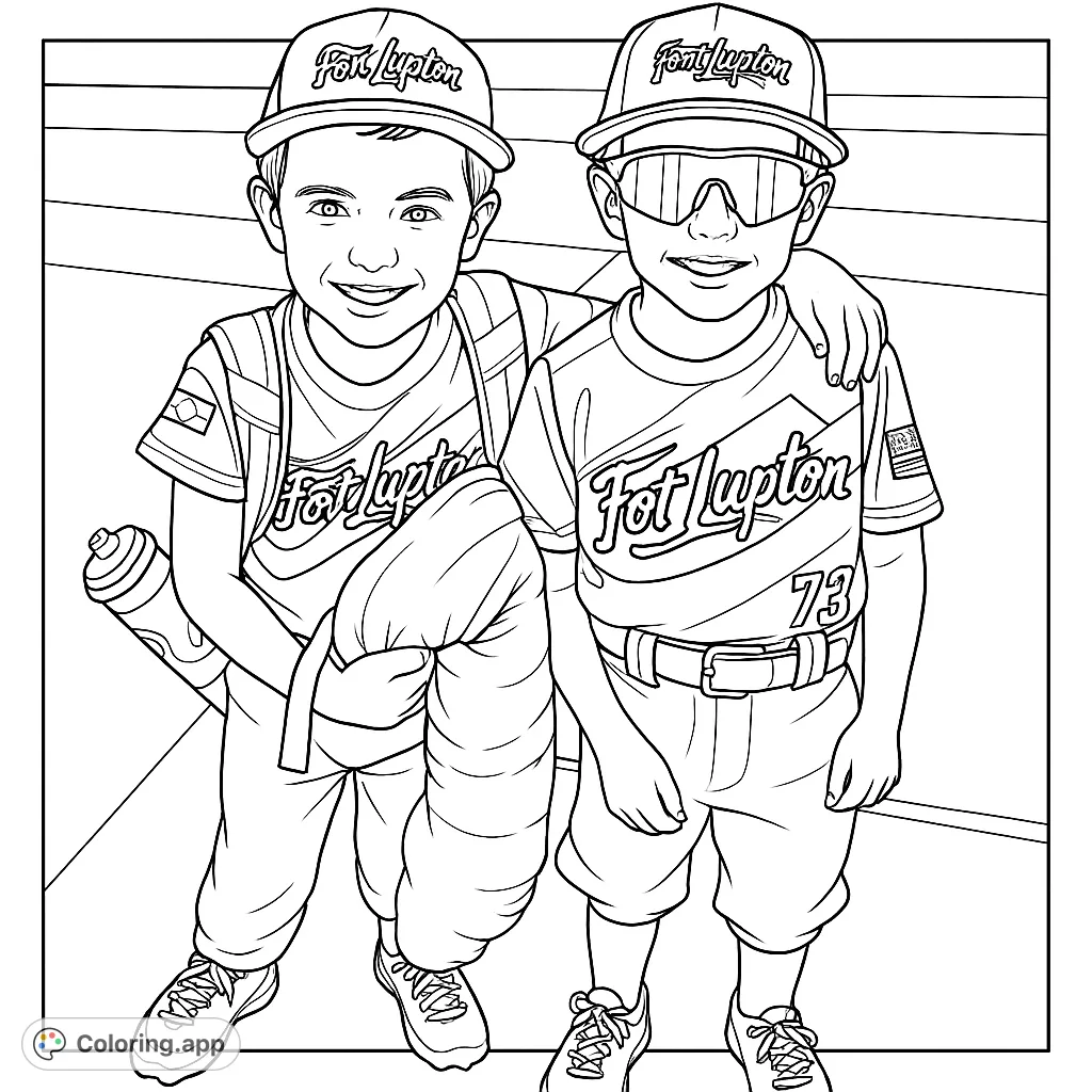 Two smiling young baseball players in full uniform, ready for the game. Perfect for sports fans and aspiring athletes.