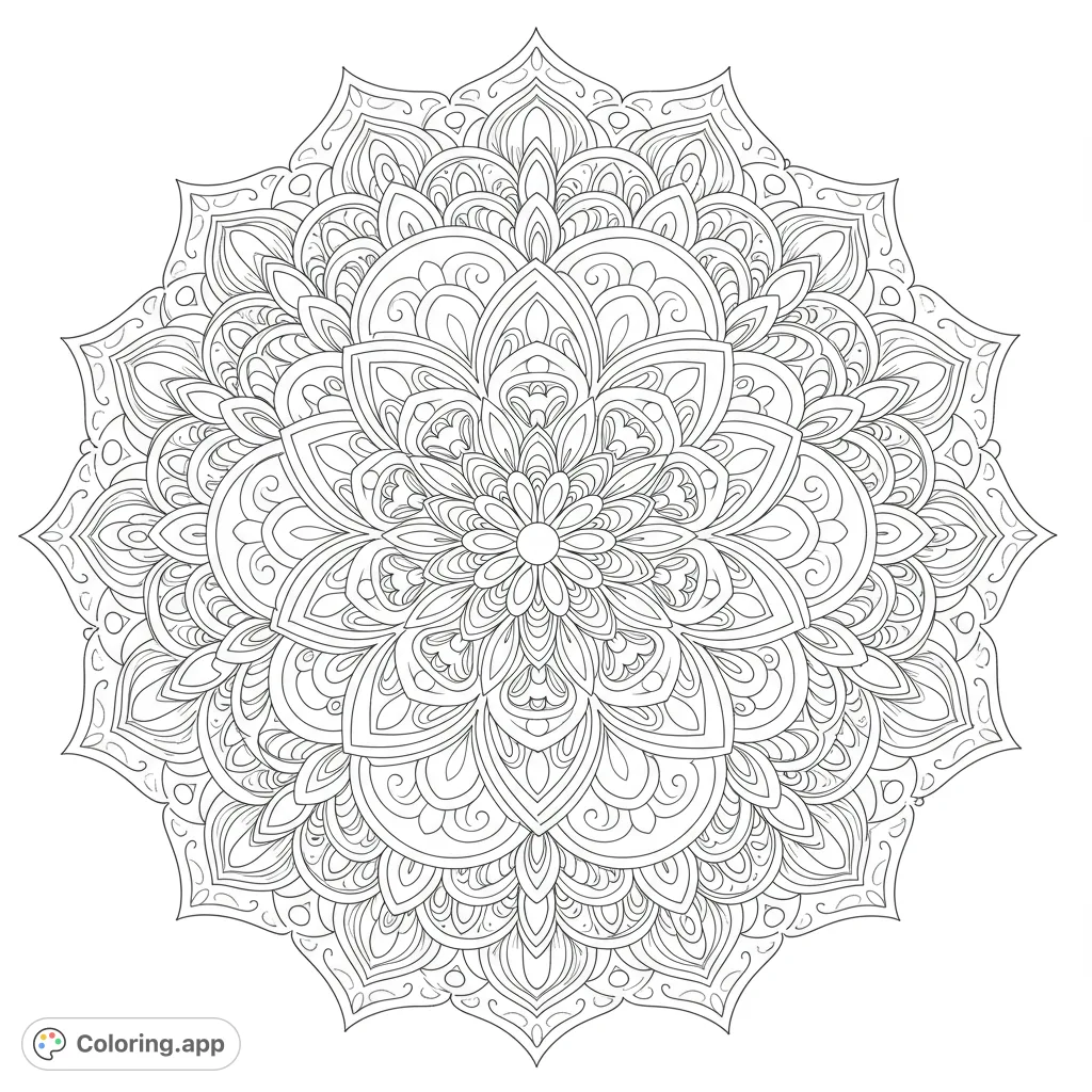 An intricate mandala encircles a bold, abstract central design, offering a captivating and meditative coloring experience for all ages.