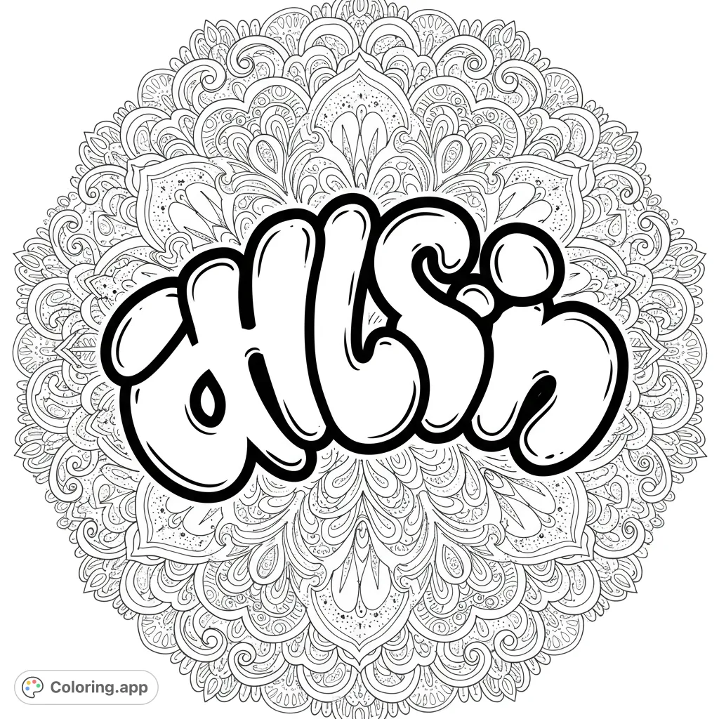 An intricate abstract mandala coloring page featuring a bold, bubble-like central shape surrounded by complex geometric and floral patterns, perfect for free printable coloring pages for adults.