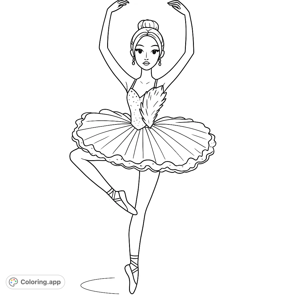 A beautiful ballerina in an elegant pointe pose, adorned in a ruffled tutu and delicate accessories, ready for a splash of color and creative expression.