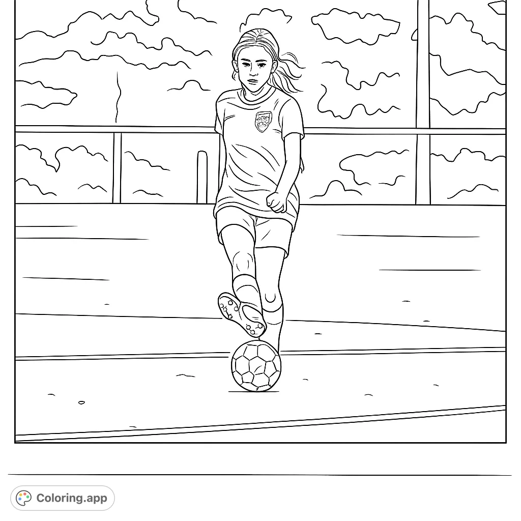 A dynamic soccer player in mid-kick on a field, perfect for sports enthusiasts. Features a detailed uniform and a classic soccer ball.