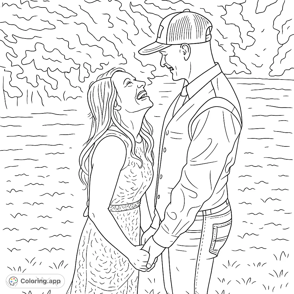A loving couple holding hands, gazing into each other's eyes in a serene outdoor setting. Perfect for celebrating love and connection.
