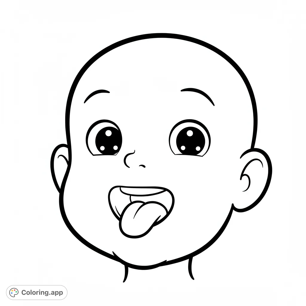 A simple, cartoony black and white line drawing of a child gently pressing their tongue to the roof of their mouth, perfect for easy coloring.