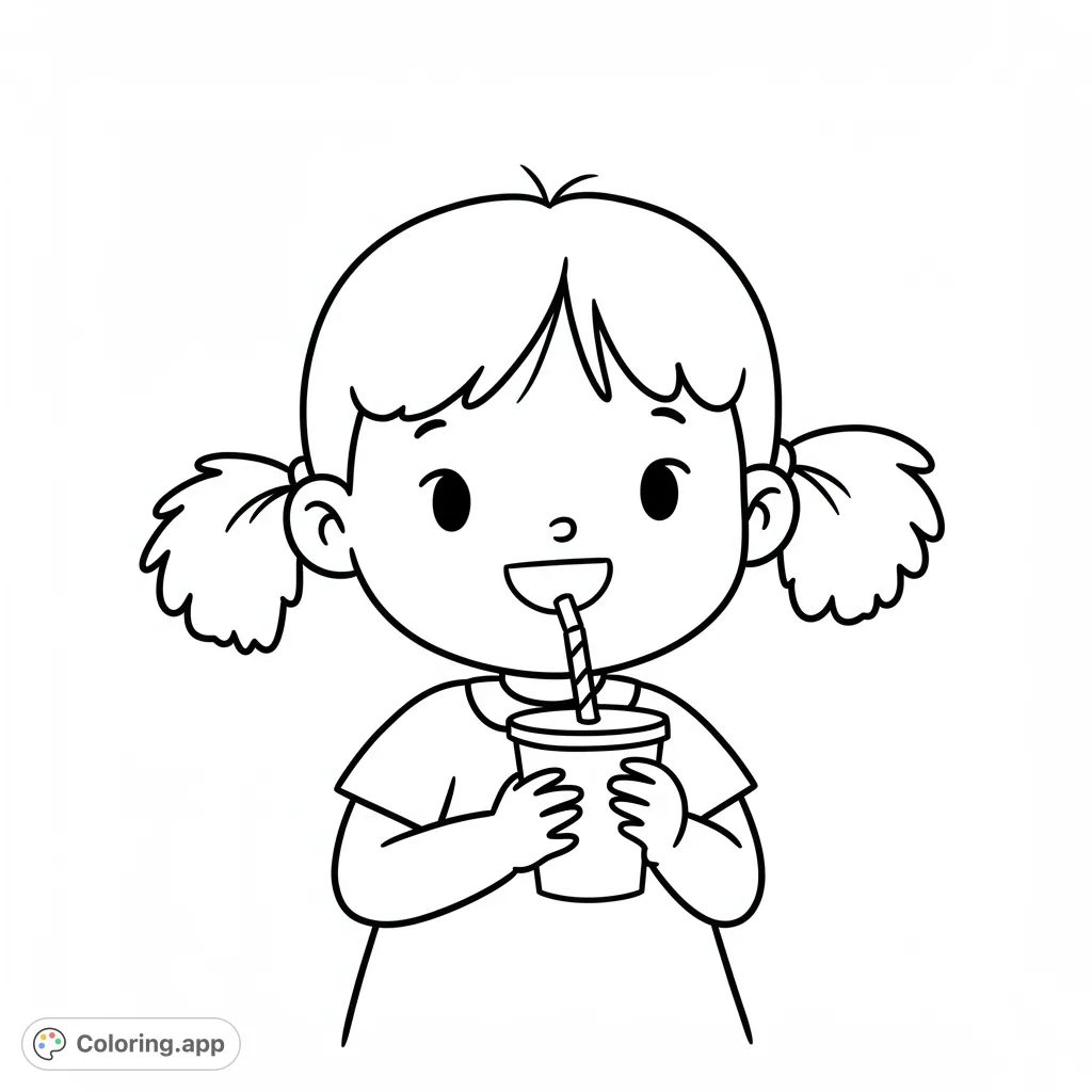 A delightful little girl sips from a straw in this charming, free printable little girl coloring page. Perfect for kids and adults!