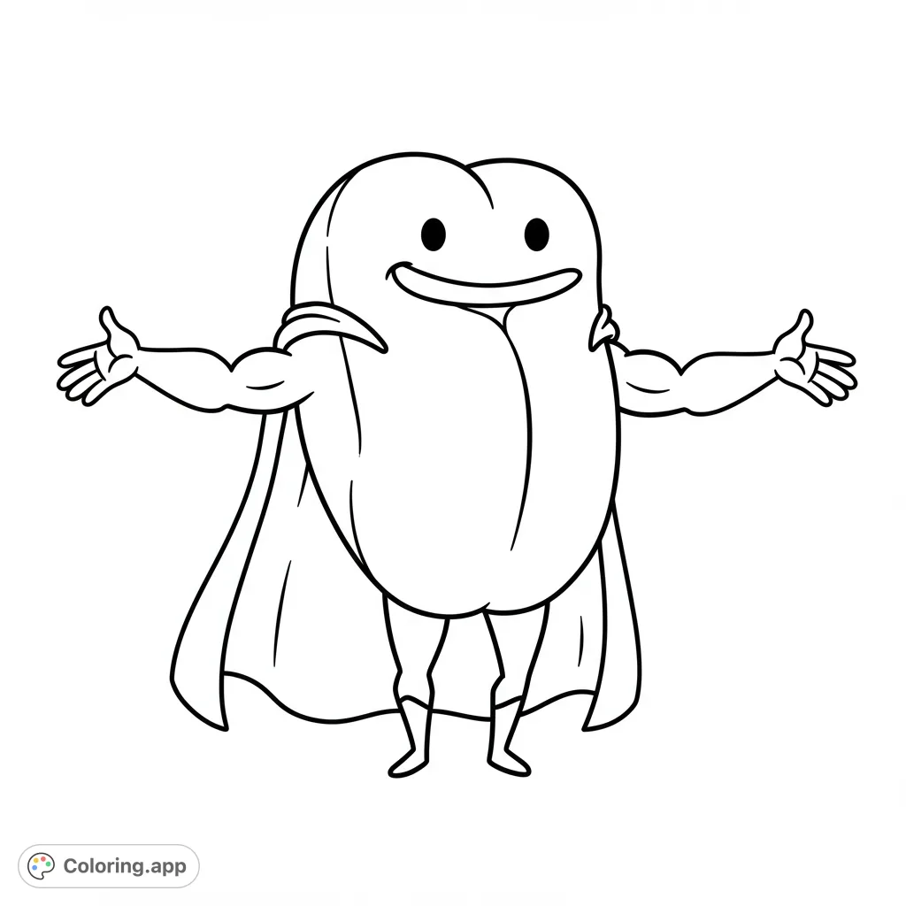 Meet MYO, the friendly superhero tongue character with a cape and strong, inviting arms. A fun, simple design perfect for a free printable superhero coloring page!