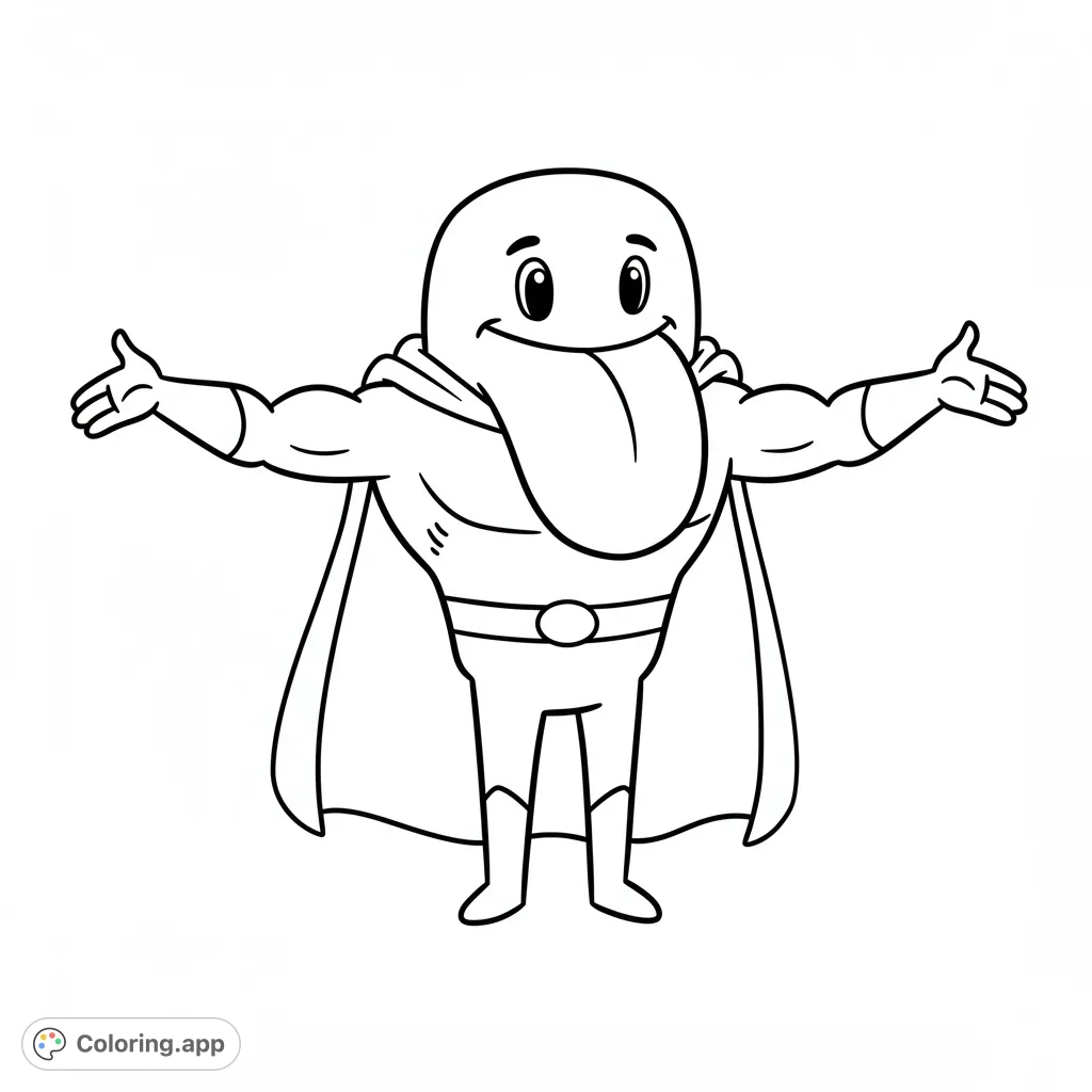 Meet MYO, the heroic tongue character with a cape and strong arms, inviting you to a world of color and adventure! A fun, simple design for all ages.