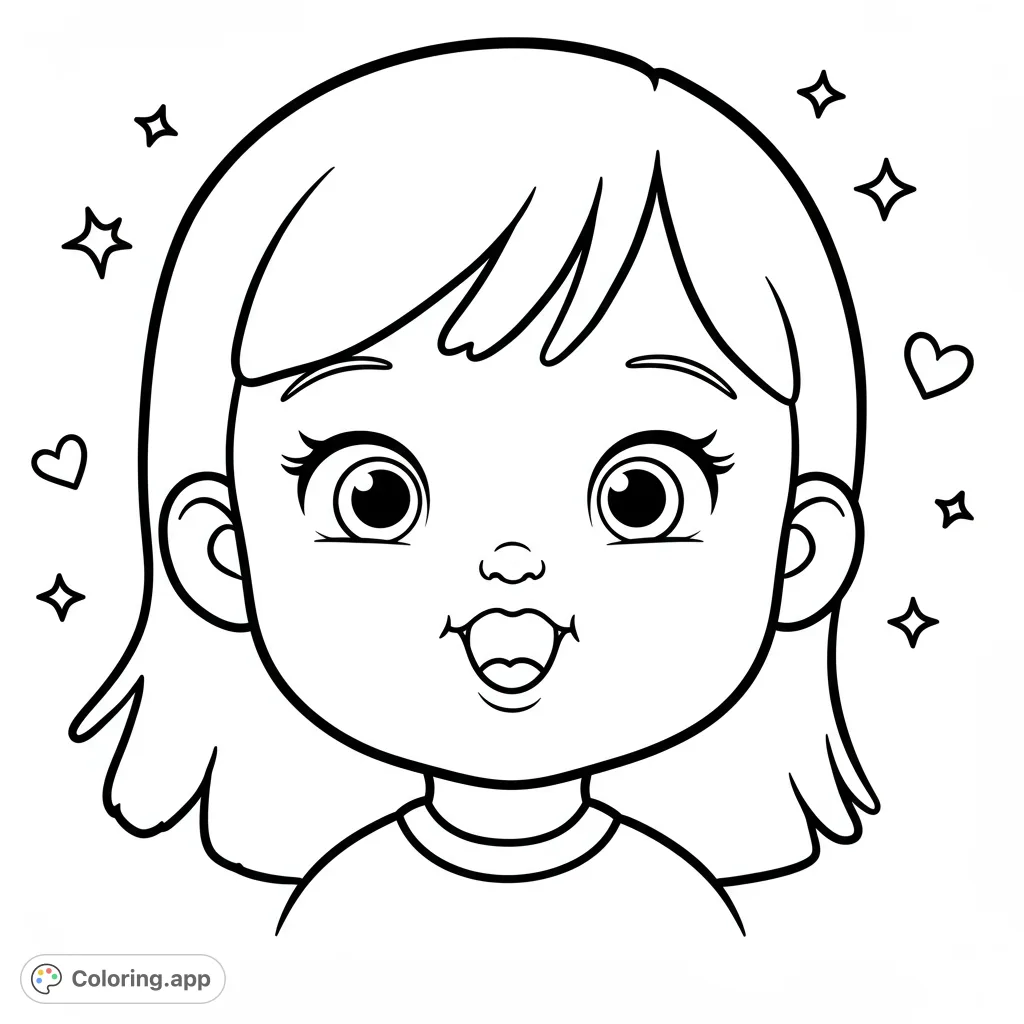 A delightful kissy face coloring page featuring a cute little girl with puckered lips. A free printable coloring page, perfect for kids and adults!