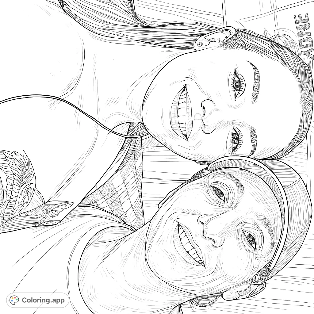 Capture the warmth of friendship with this realistic coloring page featuring two smiling women. Perfect for expressing joy and connection through art.