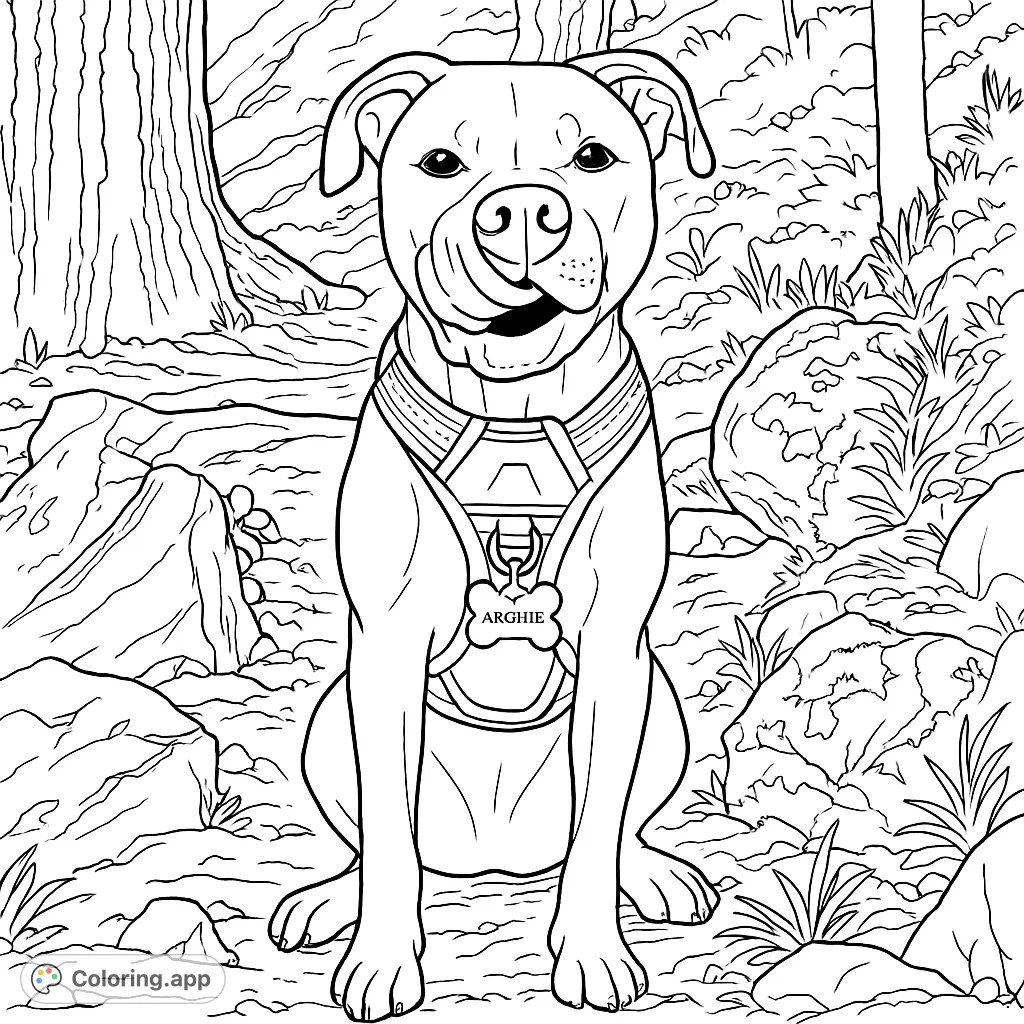 A delightful dog coloring page featuring a playful pup licking its nose in a natural setting. Perfect for dog lovers and all ages!