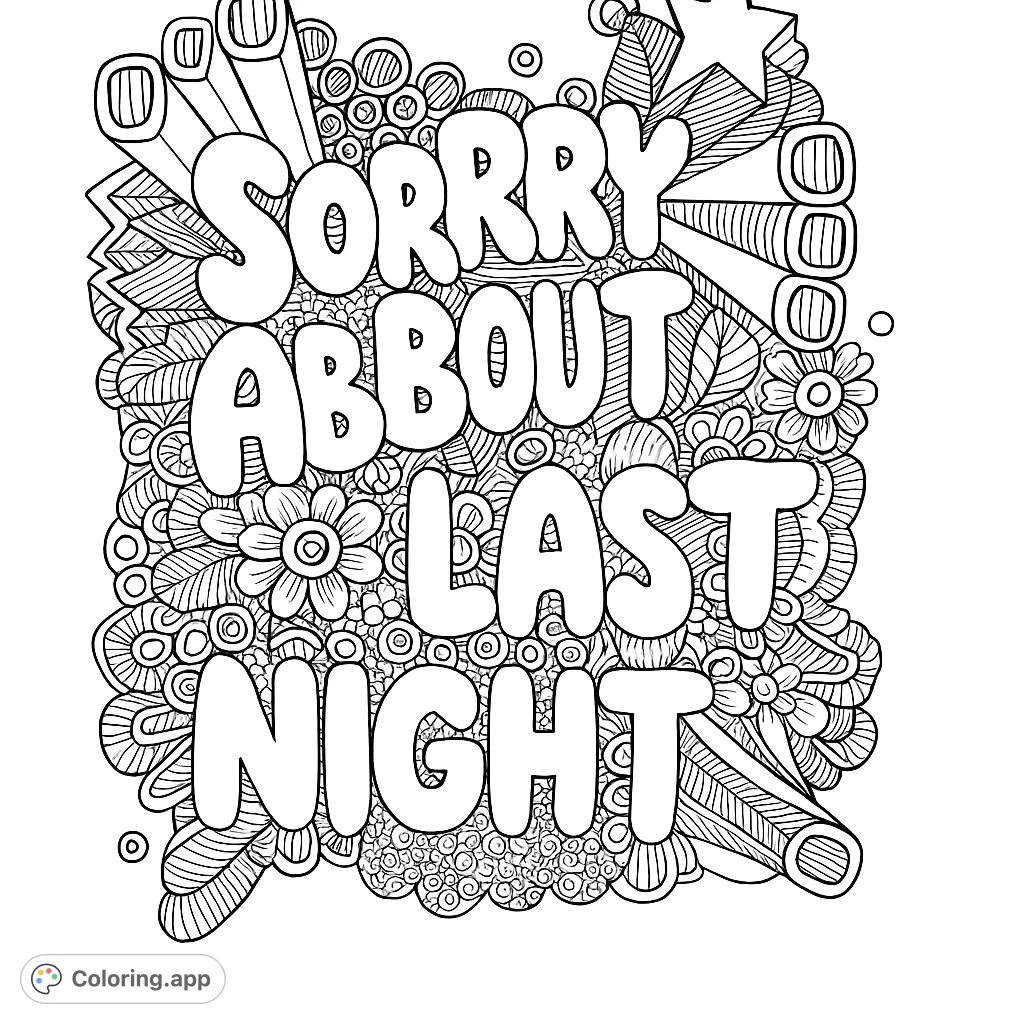 Dive into a complex doodle art coloring page featuring large organic shapes surrounded by intricate patterns, flowers, and geometric bursts. A detailed, abstract design for creative expression.