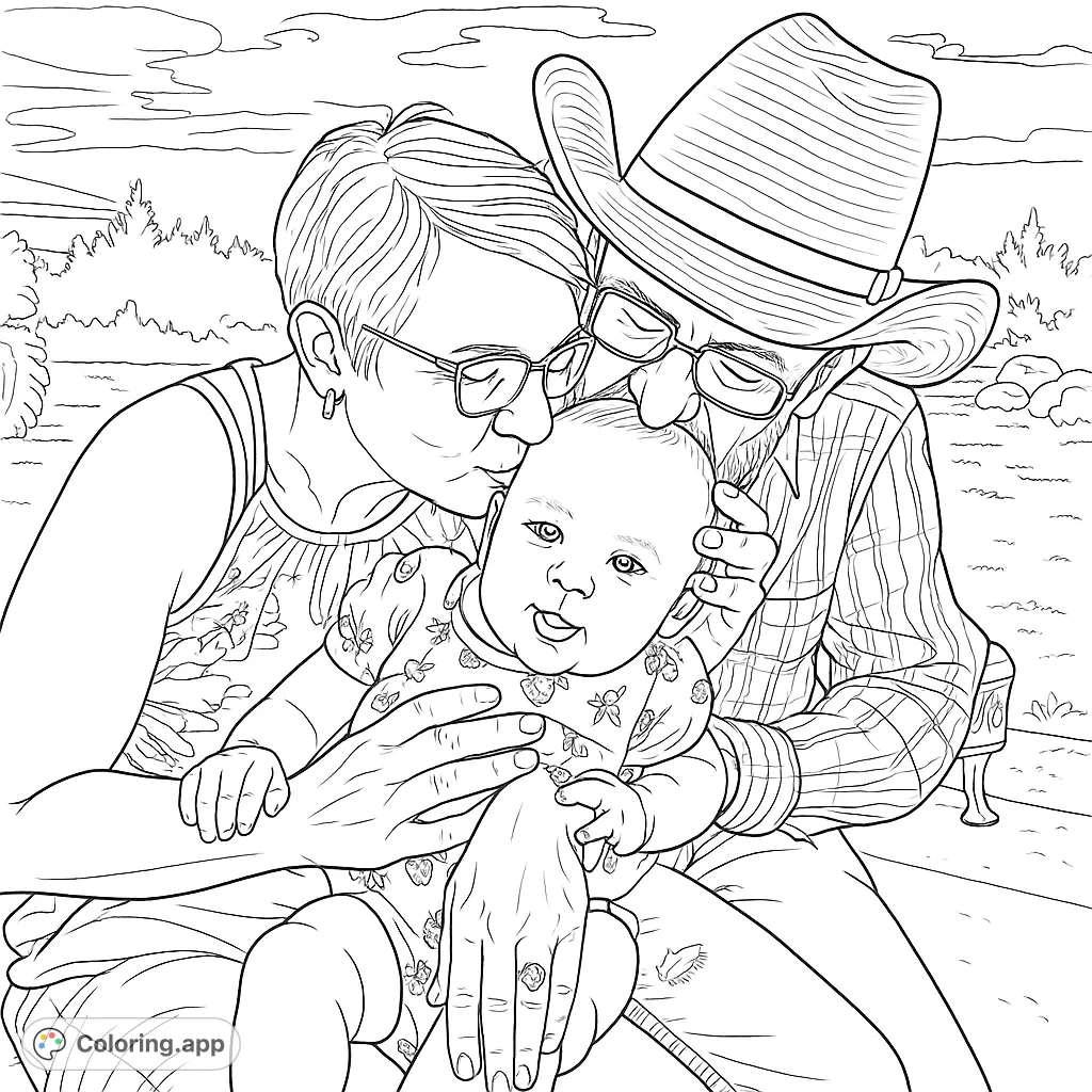 A tender family moment with a baby embraced by two loving adults. Perfect for celebrating family bonds and creating a cherished keepsake.