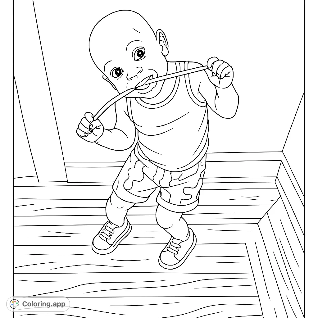 A playful child with a bendy straw, ready for creative coloring fun. This charming scene is perfect for kids and adults alike.