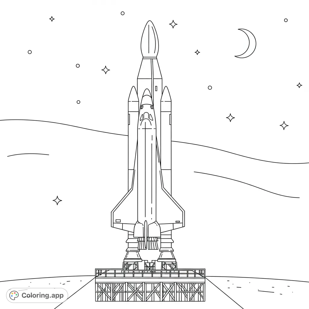 Blast off with this free printable SpaceX rocketship coloring page! Features a sleek rocket on a launchpad, ready for an exciting space adventure.