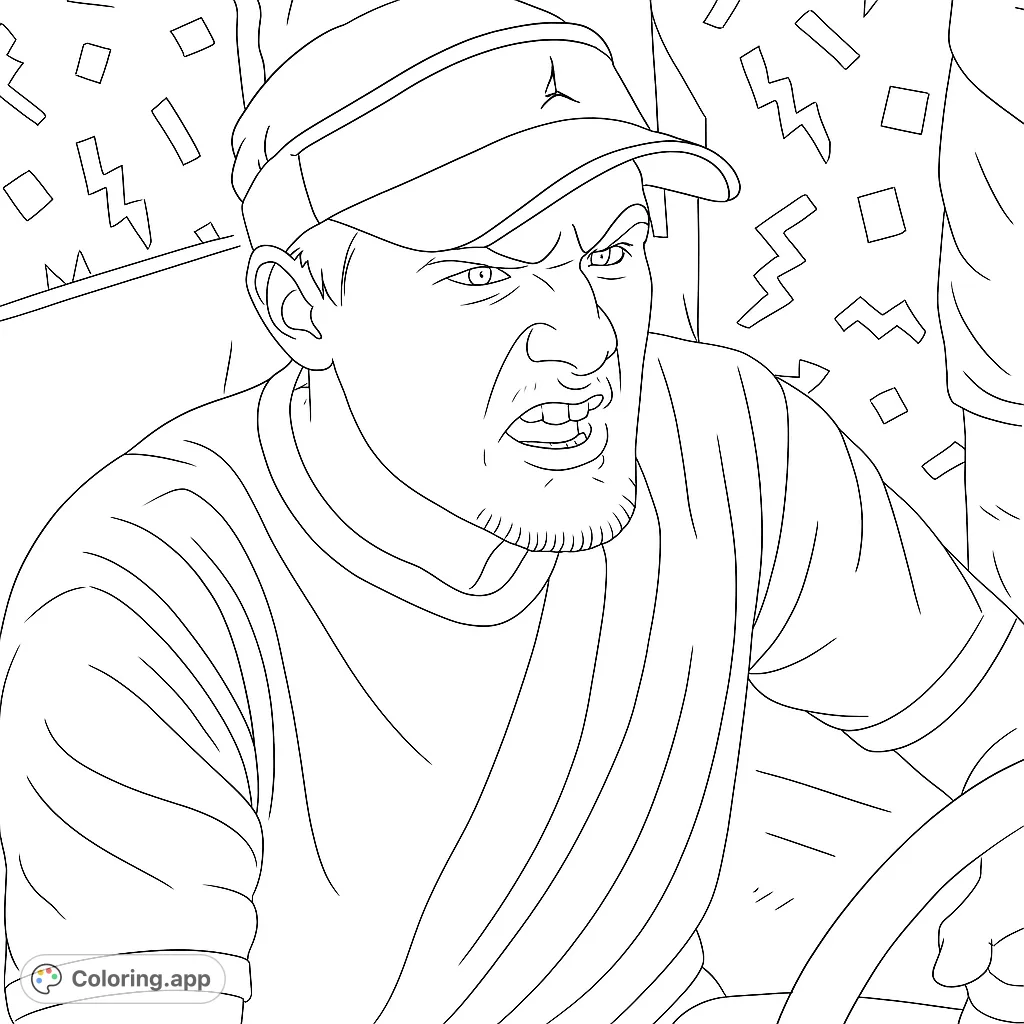 An expressive gamer with an intense, focused look, wearing a visor and t-shirt, ready for action in an arcade setting. Perfect for all ages!