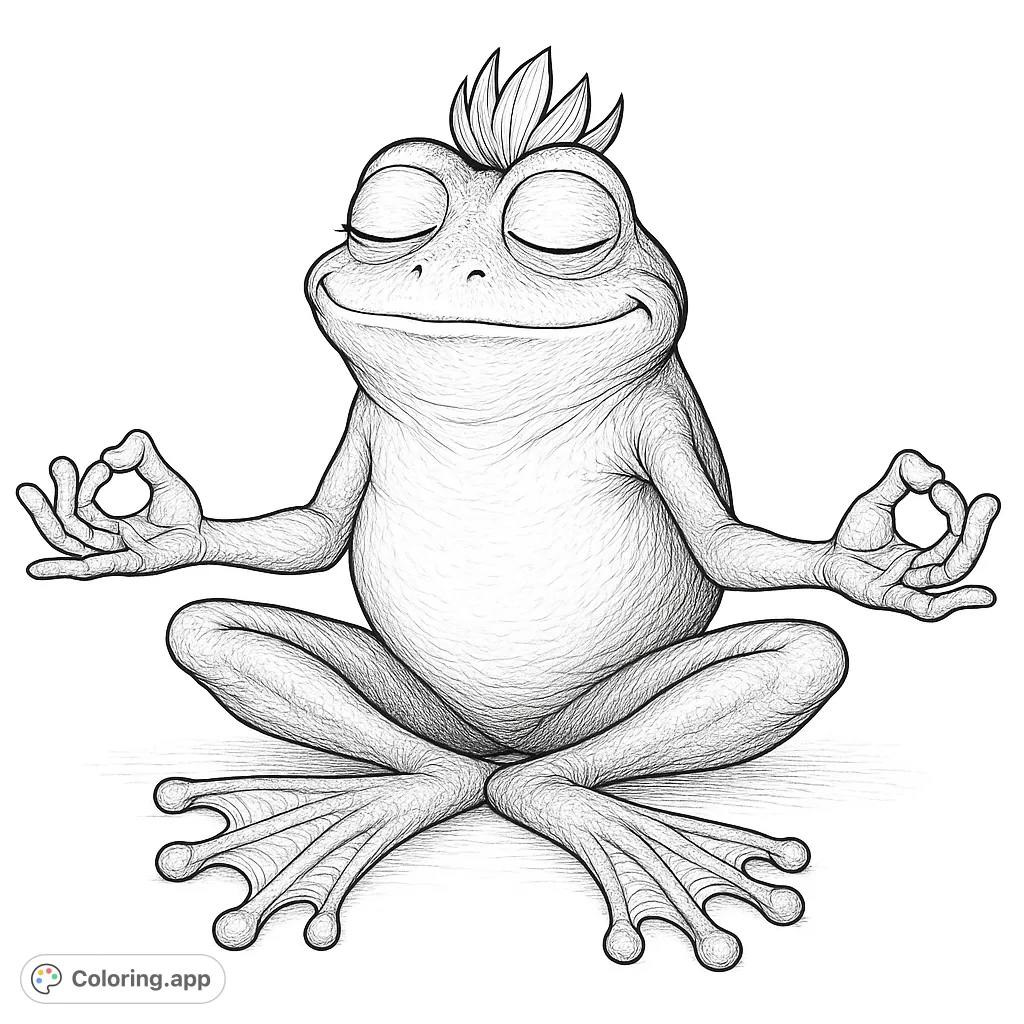Discover tranquility with this free printable meditating frog coloring page. A peaceful amphibian in a lotus pose, perfect for calm and creativity.
