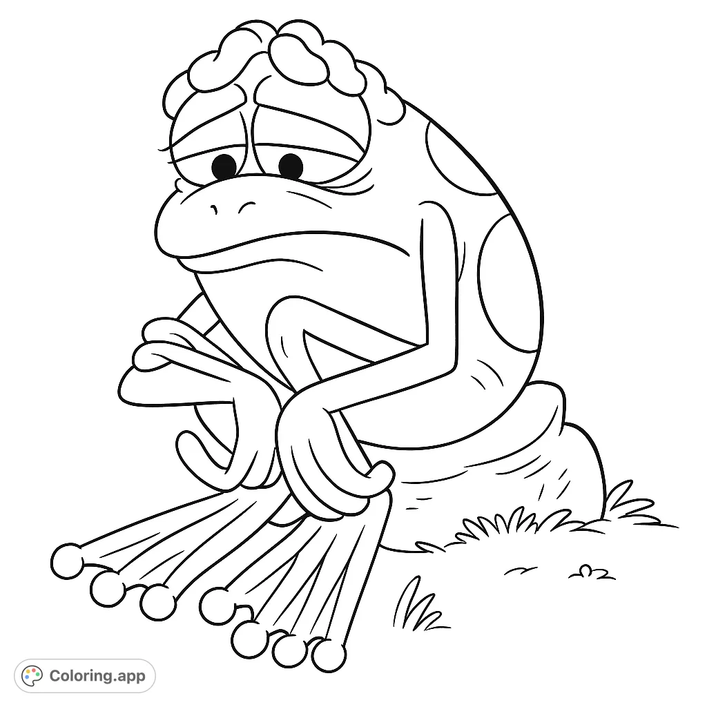 A charming free printable sad frog coloring page, perfect for kids and adults to explore emotions and creativity with simple, engaging lines.
