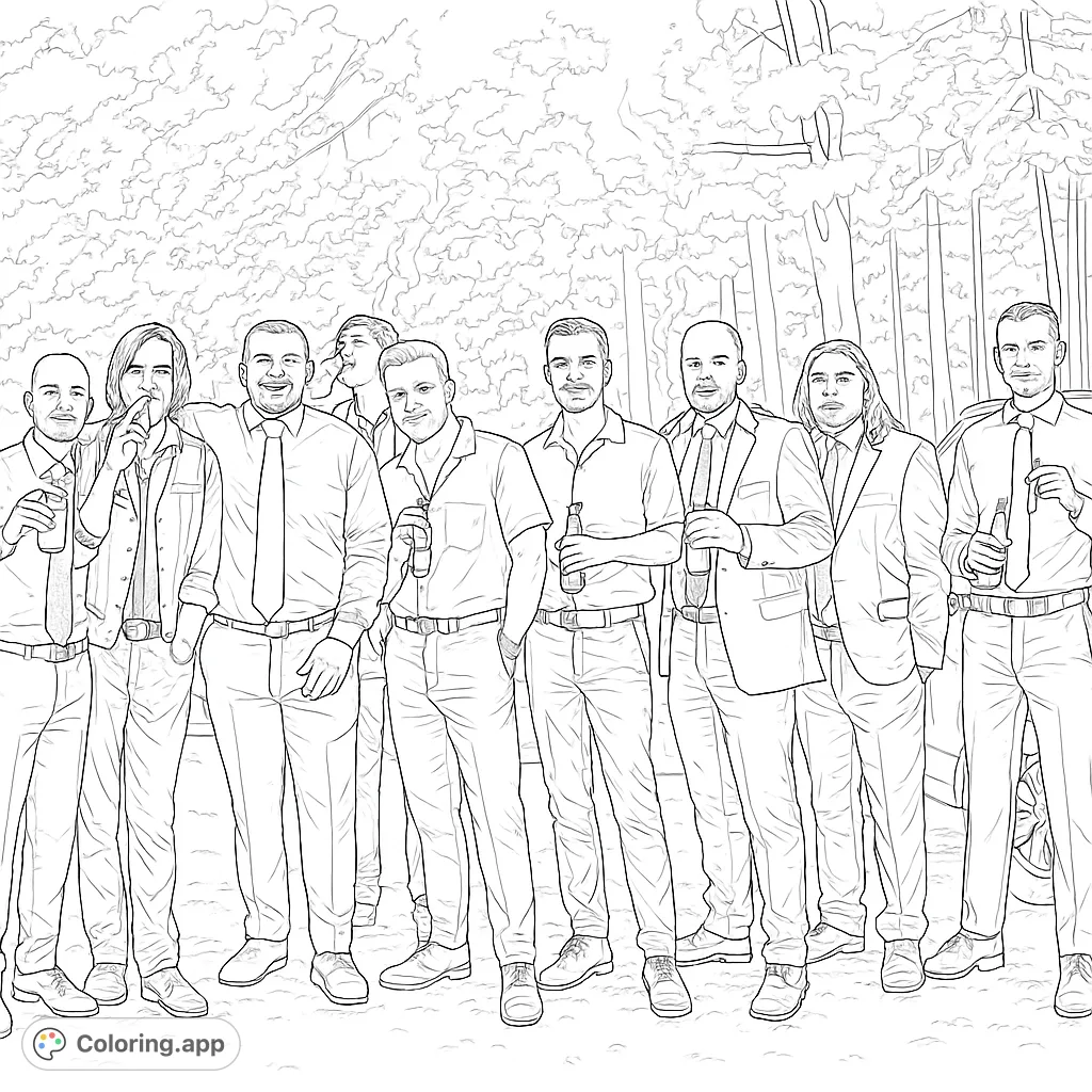 A lively group of men celebrating, enjoying cigars and drinks. Perfect for capturing camaraderie and special moments with intricate details for a realistic coloring experience.