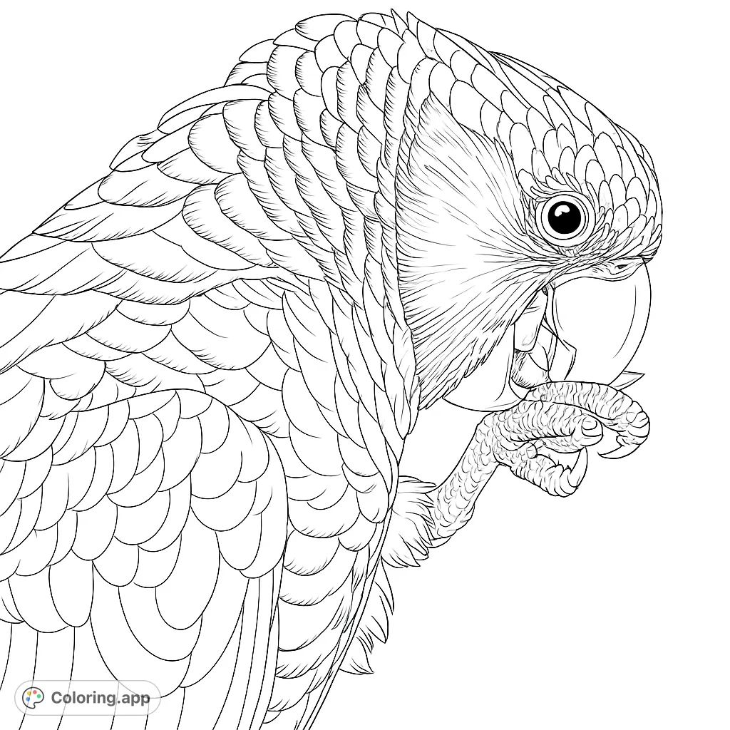 A detailed black cockatoo portrait, showcasing intricate feather patterns, a keen eye, and a strong beak. Perfect for bird lovers to color.