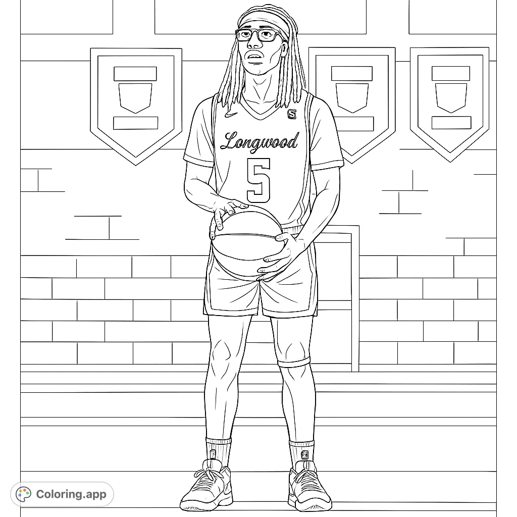 Dynamic basketball player ready for action on the court. Perfect for sports fans to color and customize team colors.