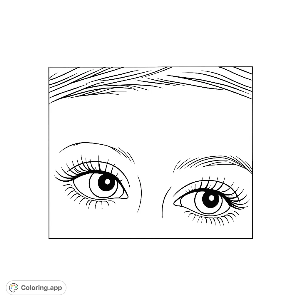 A captivating close-up of expressive eyes, featuring detailed irises, long lashes, and defined brows, perfect for a realistic or creative coloring experience.