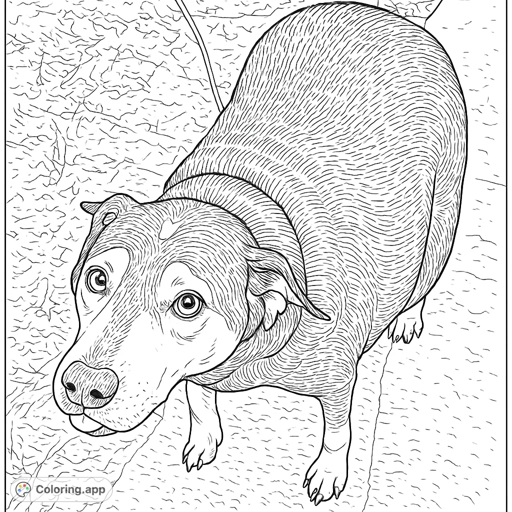 A charming dog portrait featuring a canine friend lightly dusted with snow, perfect for a cozy winter coloring session.