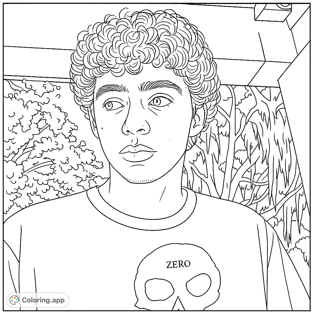 A captivating portrait of a young person in a skull shirt, set against an outdoor backdrop. Perfect for teens and adults to express creativity.
