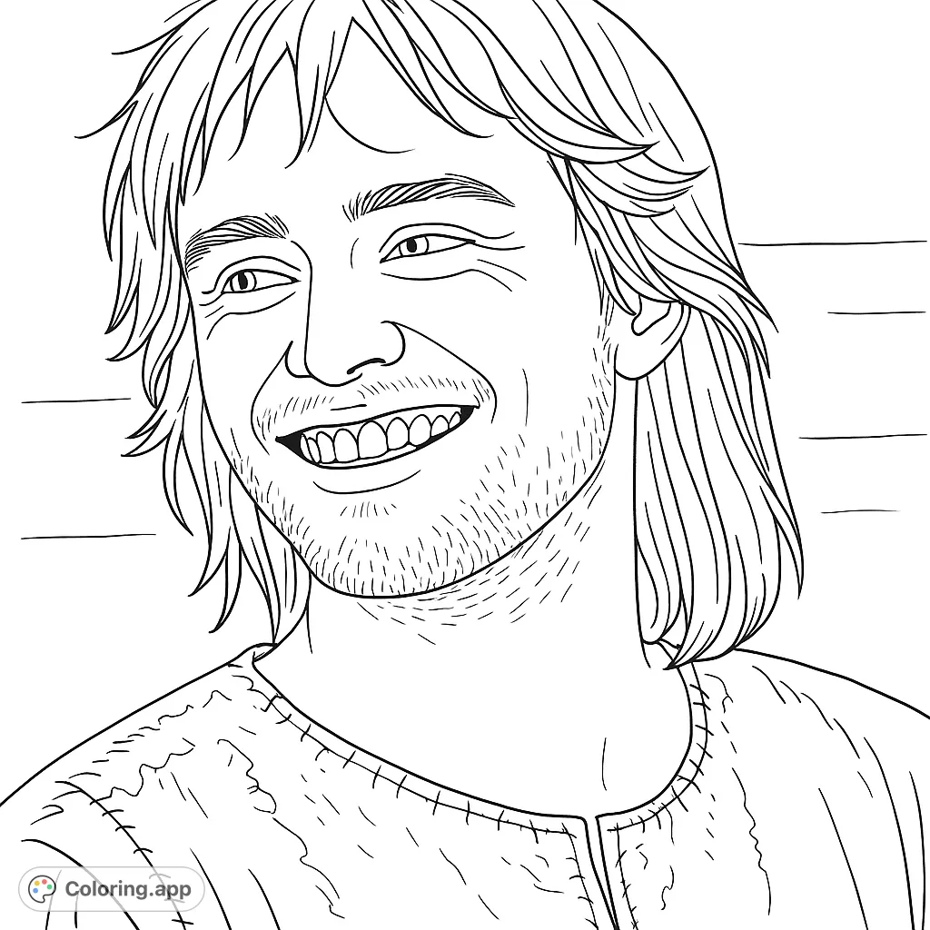 Capture the cheerful spirit of a young man with a warm smile and flowing hair. A delightful portrait for all ages.