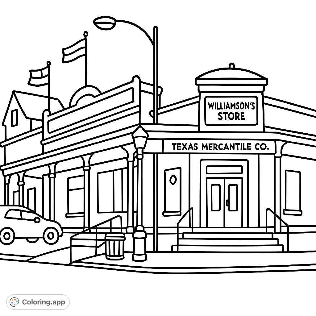 Explore a charming historic building with intricate details, perfect for a relaxing coloring experience. A free printable architectural scene.