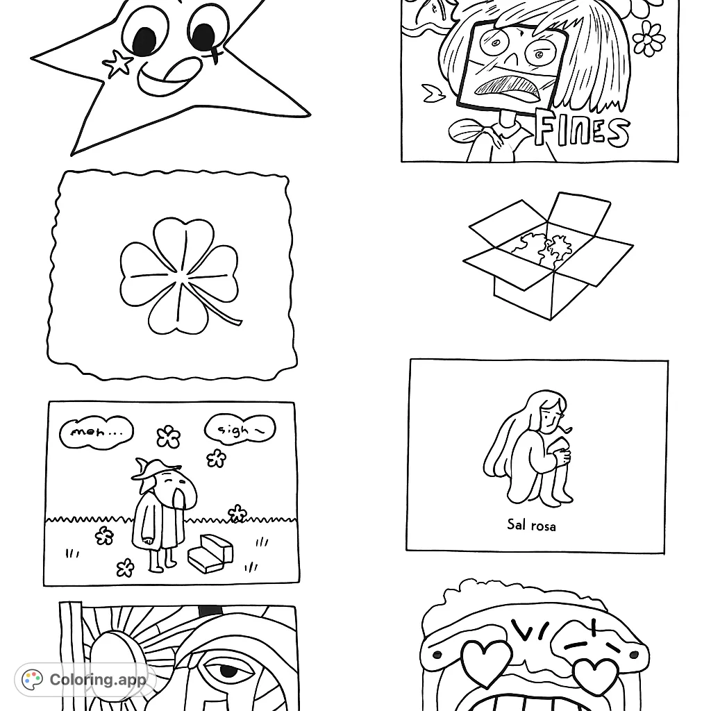 Explore a unique collection of abstract and whimsical doodles, from a smiling star to cubist faces, offering diverse creative expression.