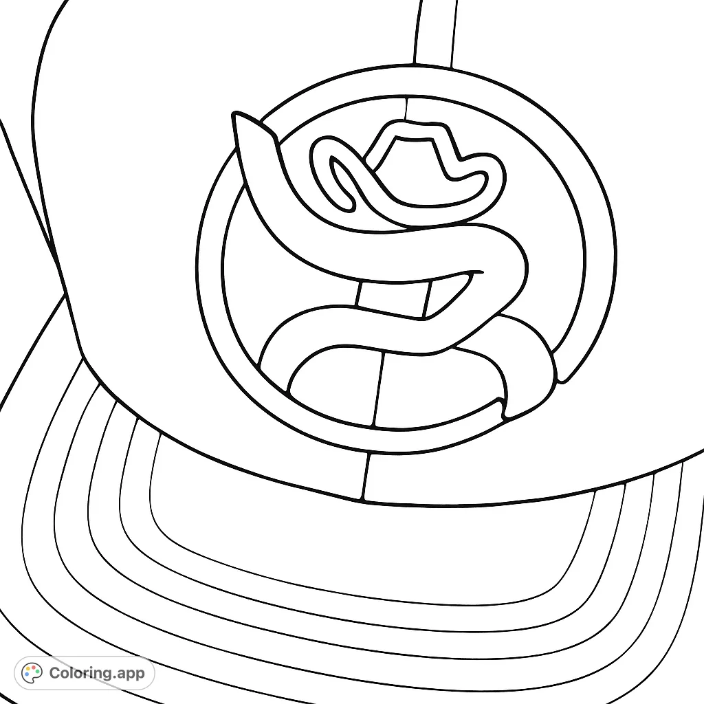 Color a unique western rodeo emblem featuring a stylized 'R' with a cowboy hat, set on a cap. Perfect for fans of western themes.